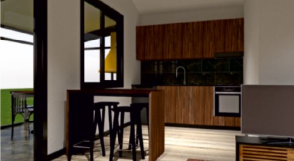 54 m² 1+1 Verandalı Amerikan Mutfaklı Yaşam Alanı